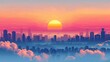 sunset over the city. synthwave styled landscape. futuristic background.