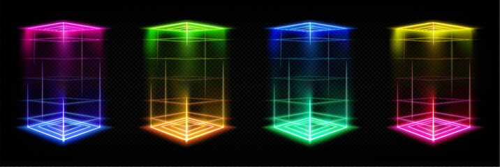 Wall Mural - hologram portal with neon light effect for game. magic glow teleport. futuristic tech gradient platf