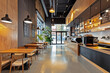 Ambiance of a Modern Coffee Shop Featuring Minimalist Interior Design: Expressing Sophisticated Simplicity and Comfort
