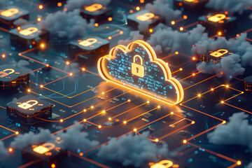 Wall Mural - a computer network with a cloud and a key on it