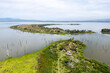 Beautiful scenery of Lake Naivasha with flooded trees against the background of the blue cloudy sky. Kenya, Africa. top view