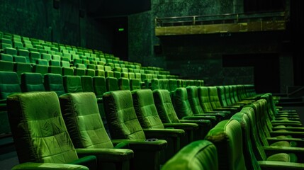 Wall Mural - Green soft chairs in the stands of an empty cinema