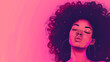 Pink Young black African American woman illustration for fashion banner with copy space.  generative ai