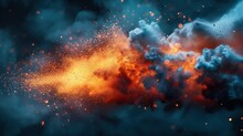 Bomb Blasting Motion Abstract Background With Dust Fire And Smoke, Pyrotechnic Element, Generative Ai