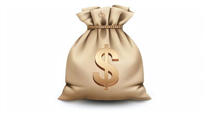 Wall Mural - Wealth concept in the form of a bag with a dollar sign on a white isolated background	