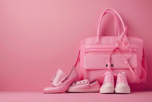 Pink Bags And Shoes On A Pink Background 