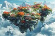 Alien landscape with floating rocks and vibrant flora