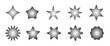 Grainy gradient star set. Stipple dots halftone starburst shape collection.