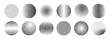 Grainy gradient sphere collection. Dotwork noise circle set