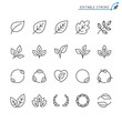 Leaf line icons. Editable stroke. Pixel perfect.