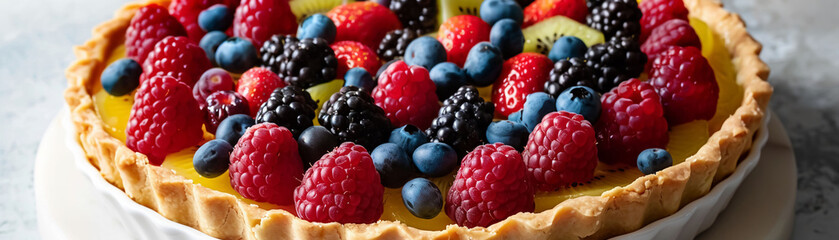 Wall Mural - A pie with blueberries, blackberries, and raspberries on top