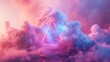 3D render of a colorful cloud with glowing neon in the shape of an octahedron