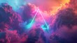 3D render of a colorful cloud with glowing neon, shaped like an intriguing prism