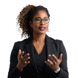 Fototapeta  -  A businesswoman conducting a virtual seminar, her image crisp and professional against a transparent background .png