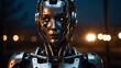 Close-up portrait of a female robot in a futuristic style