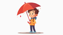 Happy Little Boy Holding An Umbrella Flat Vec