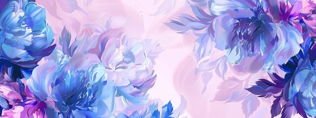 Wall Mural - Light purple and blue floral pattern, in the style of oil painting, brush strokes, light pink background