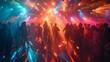 © Sodapeaw - A group of people are dancing in a club with colorful lights. Scene is energetic and lively