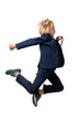 © somemeans - Young businessman jumping in the air, isolated on white background.