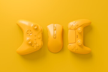 Canvas Print - Set of lying gamer joysticks or gamepads on monochrome background