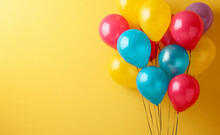 Colourful Balloons Bunch On A Yellow Wall Background