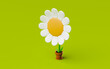 Cute cartoon flower in a pot standing on green background