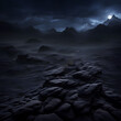 Volcanic black rocks landscape, dark ghostly rare geological sight image 