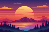 Fototapeta Zachód słońca - Beautiful Sunset on Summer background vector design
