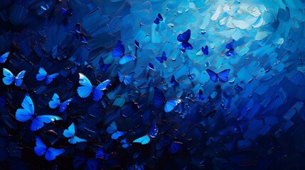 Wall Mural - minimalist starry night in a completely blue and vibrant universe with blue butterflies