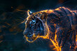 Majestic tiger illustration showcasing intricate digital wireframe polygons, exuding power and grace, perfect for wildlife-themed designs and creative projects