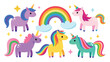 Set of Rainbow unicorn minimal isolated flat vector pro collection illustration on white background