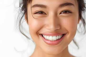 Sticker - Closeup portrait of Beautiful smiling Asian woman with smooth healthy skin