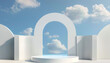 © ciaoaleandro - 3d backdrop of white minimal podium with arc for product presentation commercial advertising