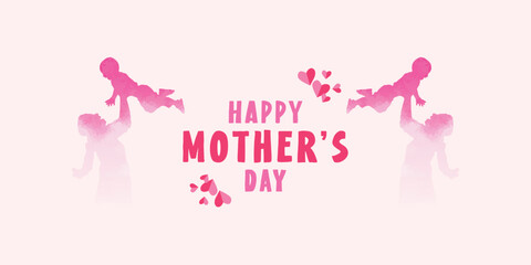 Wall Mural - Happy mother's day social media banner or poster design with mother character background and mom wishing or greeting card banner design vector illustration