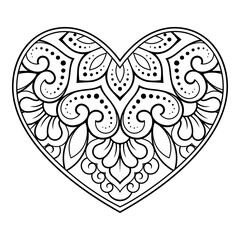 Wall Mural - mehndi flower pattern in form of heart for henna drawing and tattoo. decoration in ethnic oriental, 