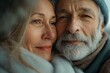 Close up portrait of senior old smiling Caucasian couple in love