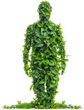 Fototapeta Zwierzęta - Green leaves in shape of a human body isolated on a white background