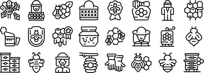 Wall Mural - Apiculture business icons set outline vector. Bee insect. Apiary sweet farming