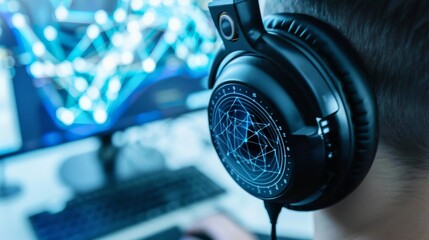 Poster - Man Listening to Music in Front of Computer