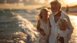 grandparents on beach with grandkids playing, Family photography,generative ai