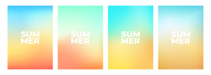 Fototapete - Set of summertime blurred backgrounds. Summer theme color gradients for creative seasonal graphic design. Vector illustration.	