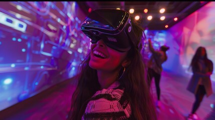 Poster - Woman Experiencing Virtual Reality Simulation