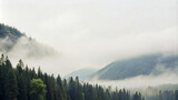 Fototapeta Na ścianę - Foggy Mountain Landscape in Winter Morning
