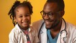 Warm and Welcoming Pediatric Care Trusted Doctor Embraces Young Patient in Joyful Consultation