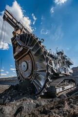 Wall Mural - Bucket-Wheel Excavator in Operation at a Surface Coal Mine, With Massive Buckets Scooping up Overburden And Coal, Generative AI