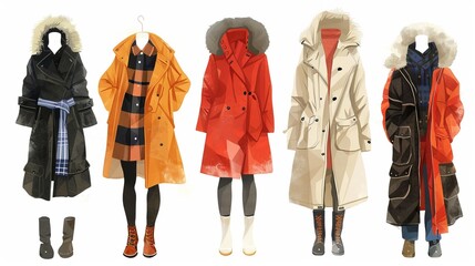 Fashion Illustration Set of Coats and Jackets