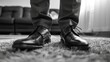 Groom Dressing Up with Elegant Shoes in Monochrome