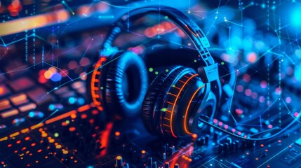 Poster - Headphones on Computer Circuit