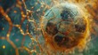 Zoom in on the fibrous strands of a soccer ball's net as it bulges from a powerful strike.