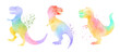 Tyrannosaurus rex dinosaurs . Colorful silhouette watercolor painting style . Set 2 of 5 . Illustration .